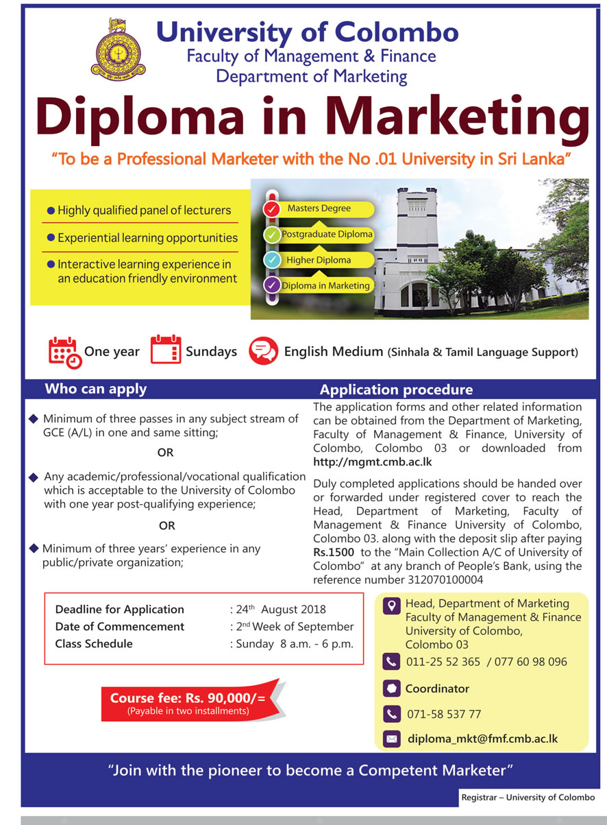 Diploma in Marketing - Department of Marketing - University of Colombo